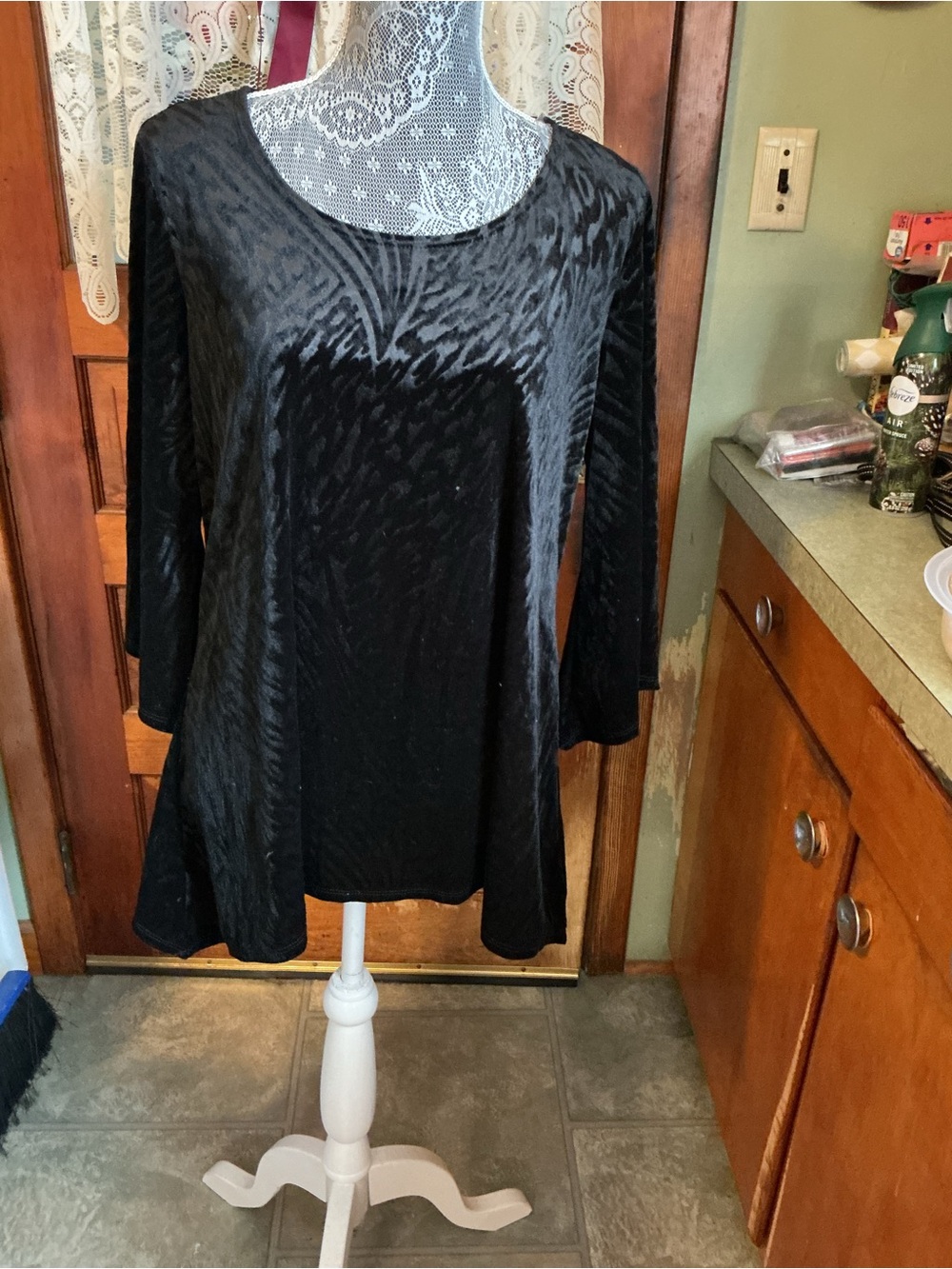 Brittany Black Velvet Burnout Tunic in Black